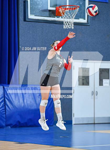 Thumbnail 3 in Incarnate Word Academy vs Brazos Christian (TAPPS Volleyball 4A Bi-District) photogallery.
