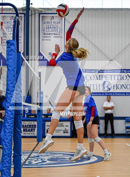 Thumbnail 3 in Incarnate Word Academy vs Brazos Christian (TAPPS Volleyball 4A Bi-District) photogallery.