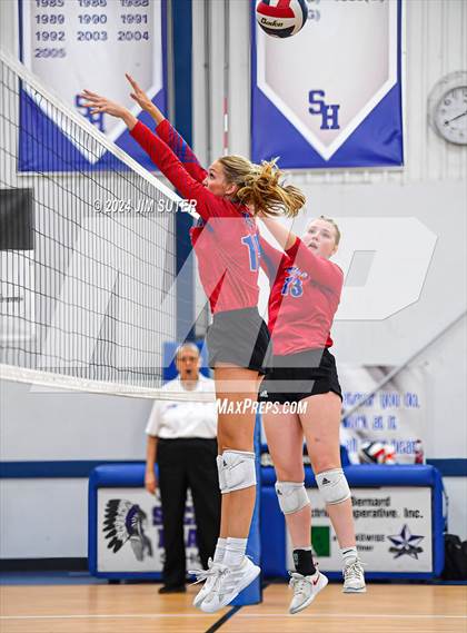 Thumbnail 3 in Incarnate Word Academy vs Brazos Christian (TAPPS Volleyball 4A Bi-District) photogallery.