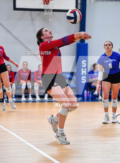 Thumbnail 1 in Incarnate Word Academy vs Brazos Christian (TAPPS Volleyball 4A Bi-District) photogallery.