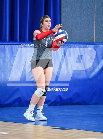 Thumbnail 2 in Incarnate Word Academy vs Brazos Christian (TAPPS Volleyball 4A Bi-District) photogallery.