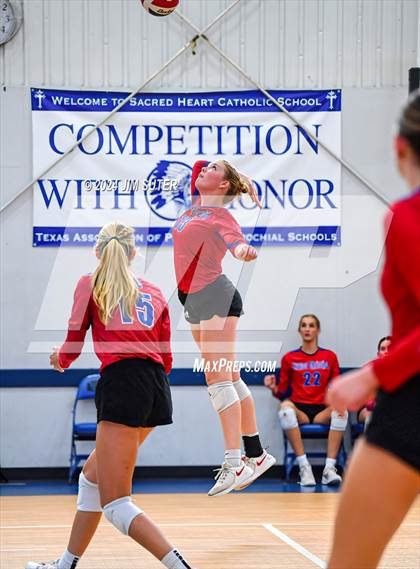 Thumbnail 3 in Incarnate Word Academy vs Brazos Christian (TAPPS Volleyball 4A Bi-District) photogallery.