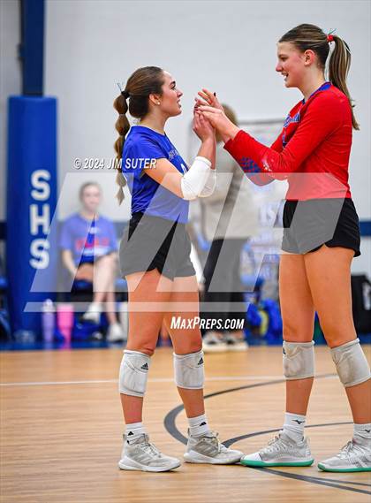 Thumbnail 1 in Incarnate Word Academy vs Brazos Christian (TAPPS Volleyball 4A Bi-District) photogallery.