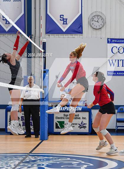 Thumbnail 3 in Incarnate Word Academy vs Brazos Christian (TAPPS Volleyball 4A Bi-District) photogallery.
