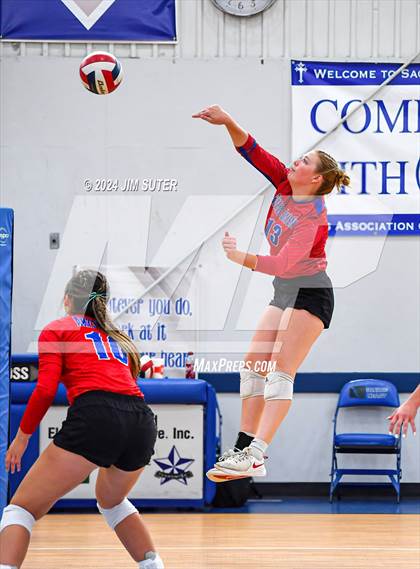 Thumbnail 3 in Incarnate Word Academy vs Brazos Christian (TAPPS Volleyball 4A Bi-District) photogallery.
