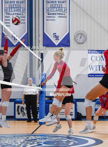 Thumbnail 3 in Incarnate Word Academy vs Brazos Christian (TAPPS Volleyball 4A Bi-District) photogallery.