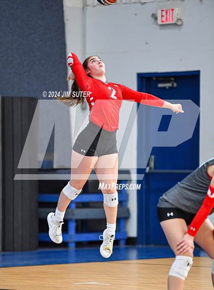 Thumbnail 3 in Incarnate Word Academy vs Brazos Christian (TAPPS Volleyball 4A Bi-District) photogallery.