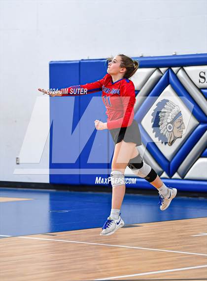 Thumbnail 3 in Incarnate Word Academy vs Brazos Christian (TAPPS Volleyball 4A Bi-District) photogallery.