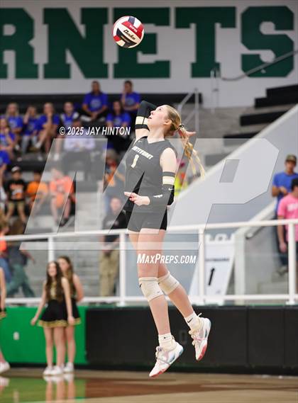Thumbnail 3 in Nocona vs Whitewright (UIL 2A D1 Volleyball Semifinal) photogallery.