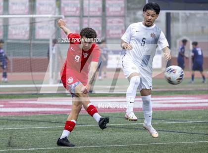 Thumbnail 3 in Banning vs Redondo Union (South's Boys Varsity Soccer Tournament) photogallery.