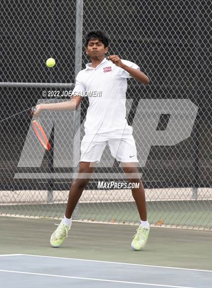 Thumbnail 3 in Centennial vs Liberal Arts & Science Academy - Austin (UIL 5A Boys Doubles State Quarterfinal) photogallery.