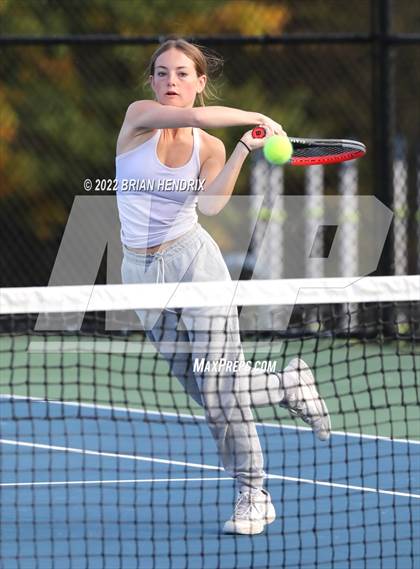 Thumbnail 2 in NCHSAA Women's Tennis Doubles 3A Championship - Day 2 photogallery.
