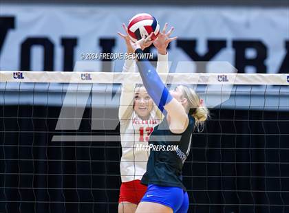 Thumbnail 3 in Bellville vs. Decatur (UIL 4A Volleyball Division I Final) photogallery.