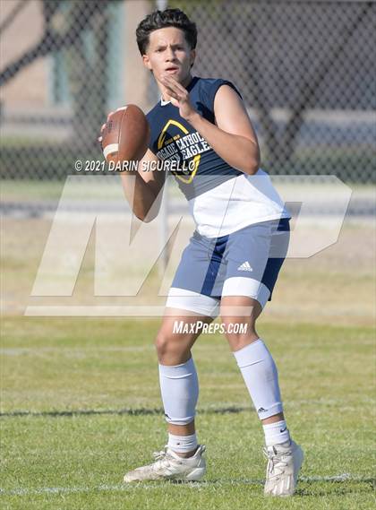 Thumbnail 1 in Campo Verde vs  Bourgade Catholic (Cactus Duel Out West 7-on-7 Tournament) photogallery.