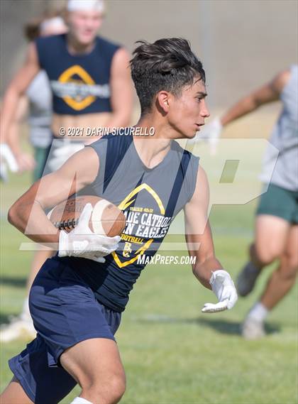 Thumbnail 3 in Campo Verde vs  Bourgade Catholic (Cactus Duel Out West 7-on-7 Tournament) photogallery.