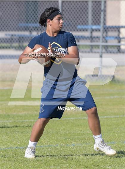 Thumbnail 1 in Campo Verde vs  Bourgade Catholic (Cactus Duel Out West 7-on-7 Tournament) photogallery.