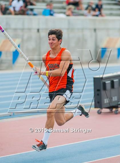 Thumbnail 1 in CIF State Track & Field Championships (Boys Pole Vault Final) photogallery.