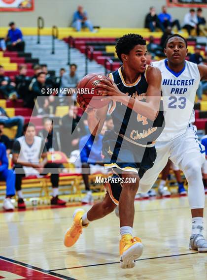 Thumbnail 3 in Hillcrest Prep vs Westbury Christian (Hoophall West Invitational) photogallery.