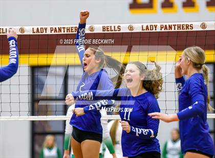Thumbnail 3 in Tioga vs. Wolfe City (UIL 2A Volleyball Area Playoff) photogallery.
