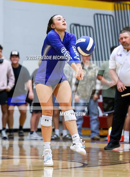 Thumbnail 2 in Tioga vs. Wolfe City (UIL 2A Volleyball Area Playoff) photogallery.