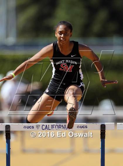 Thumbnail 3 in CIF NCS Masters Track and Field Championships (Girls 300 Meter Hurdles) photogallery.