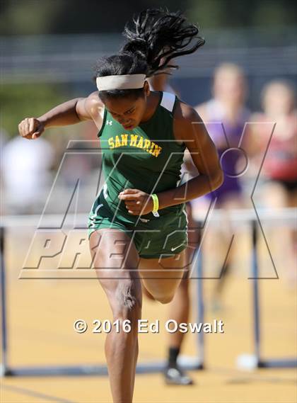 Thumbnail 3 in CIF NCS Masters Track and Field Championships (Girls 300 Meter Hurdles) photogallery.
