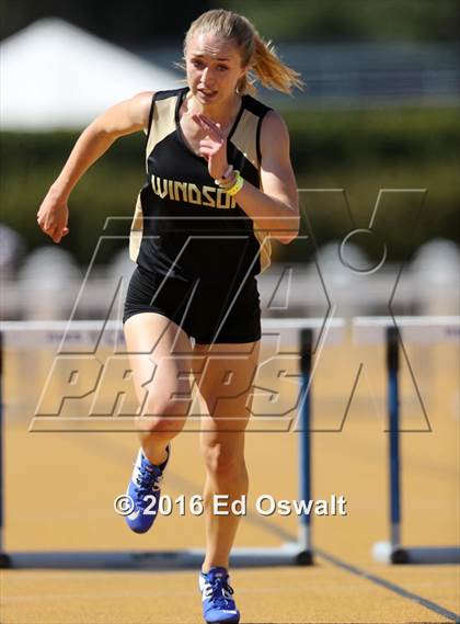 Thumbnail 1 in CIF NCS Masters Track and Field Championships (Girls 300 Meter Hurdles) photogallery.