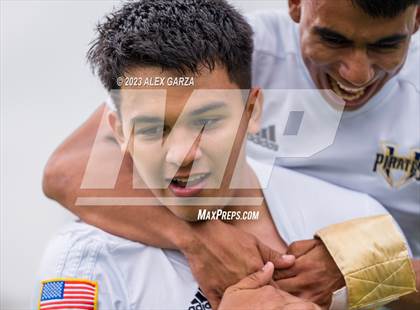 Thumbnail 1 in Palestine vs Hidalgo Early College (UIL 4A Soccer Final) photogallery.