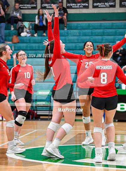 Thumbnail 3 in McMullen County vs Richards (UIL Volleyball 1A Region III Semifinal) photogallery.