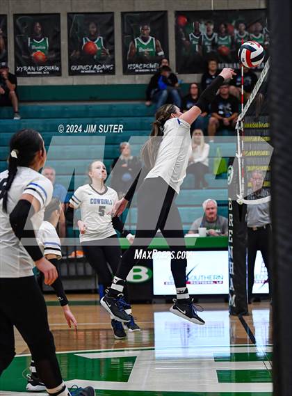 Thumbnail 3 in McMullen County vs Richards (UIL Volleyball 1A Region III Semifinal) photogallery.