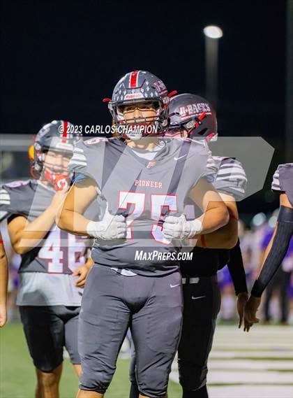 Thumbnail 2 in Pioneer vs. Liberty Hill (UIL Football 5A Division 2 Region 4 Area) photogallery.