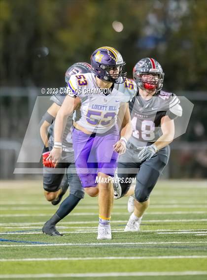 Thumbnail 2 in Pioneer vs. Liberty Hill (UIL Football 5A Division 2 Region 4 Area) photogallery.