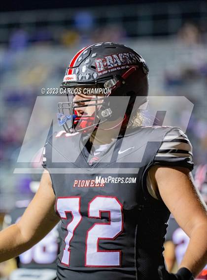 Thumbnail 2 in Pioneer vs. Liberty Hill (UIL Football 5A Division 2 Region 4 Area) photogallery.
