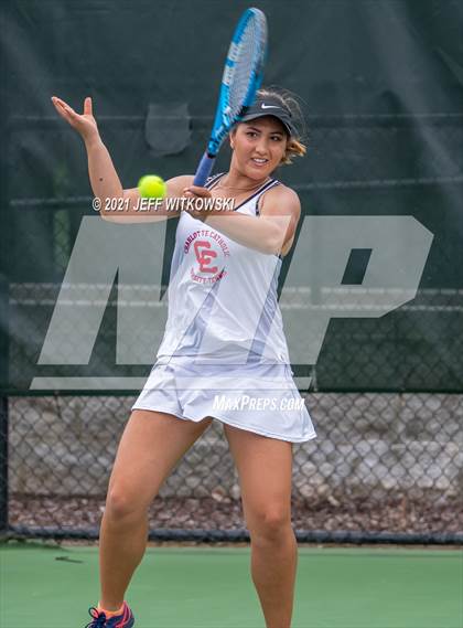 Thumbnail 3 in NCHSAA 3A Girls Tennis Championships (Doubles) photogallery.