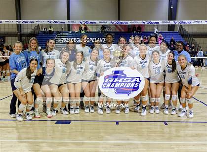 Thumbnail 1 in Hebron Christian vs. Lovett (GHSA Private State Volleyball Final) photogallery.