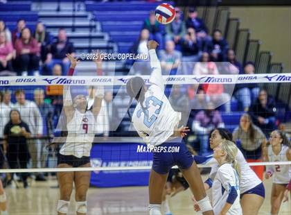 Thumbnail 3 in Hebron Christian vs. Lovett (GHSA Private State Volleyball Final) photogallery.