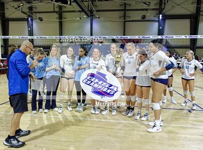 Thumbnail 1 in Hebron Christian vs. Lovett (GHSA Private State Volleyball Final) photogallery.