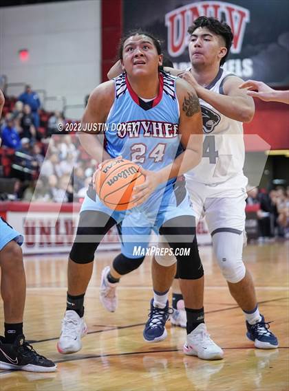 Thumbnail 2 in Pahranagat Valley vs. Owyhee (NIAA Class 1A State Boys Quarterfinal) photogallery.