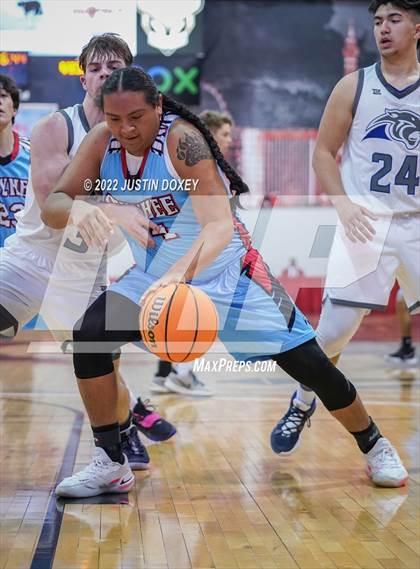 Thumbnail 3 in Pahranagat Valley vs. Owyhee (NIAA Class 1A State Boys Quarterfinal) photogallery.