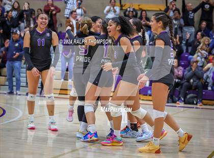 Thumbnail 2 in Woodland Christian vs. Bradshaw Christian (CIF-SJS D5 Girls Volleyball Semi-final) photogallery.