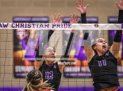 Thumbnail 2 in Woodland Christian vs. Bradshaw Christian (CIF-SJS D5 Girls Volleyball Semi-final) photogallery.