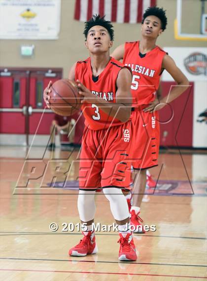 Thumbnail 3 in Salesian College Preparatory vs Chaparral (Hoophall West Invitational) photogallery.