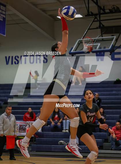 Thumbnail 3 in Pioneer vs. Mission Veterans Memorial (UIL 5A Region IV D2 Area Volleyball) photogallery.