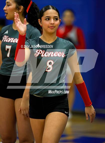 Thumbnail 3 in Pioneer vs. Mission Veterans Memorial (UIL 5A Region IV D2 Area Volleyball) photogallery.