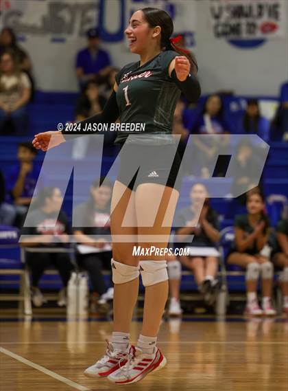 Thumbnail 3 in Pioneer vs. Mission Veterans Memorial (UIL 5A Region IV D2 Area Volleyball) photogallery.