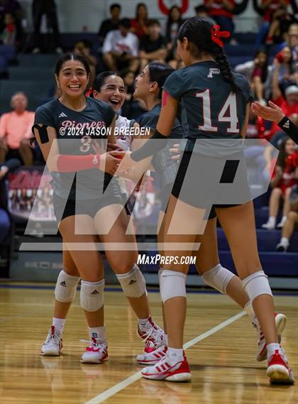 Thumbnail 1 in Pioneer vs. Mission Veterans Memorial (UIL 5A Region IV D2 Area Volleyball) photogallery.