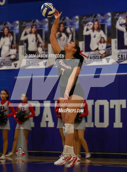 Thumbnail 1 in Pioneer vs. Mission Veterans Memorial (UIL 5A Region IV D2 Area Volleyball) photogallery.