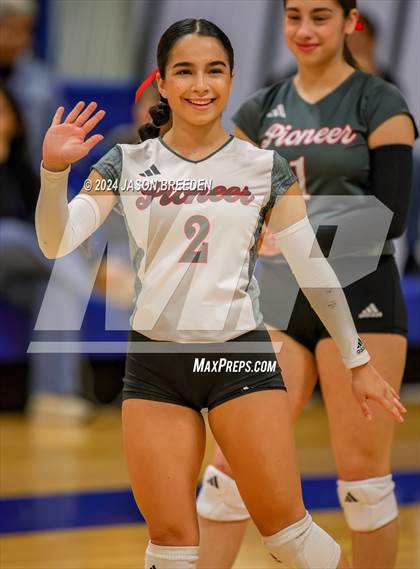 Thumbnail 1 in Pioneer vs. Mission Veterans Memorial (UIL 5A Region IV D2 Area Volleyball) photogallery.