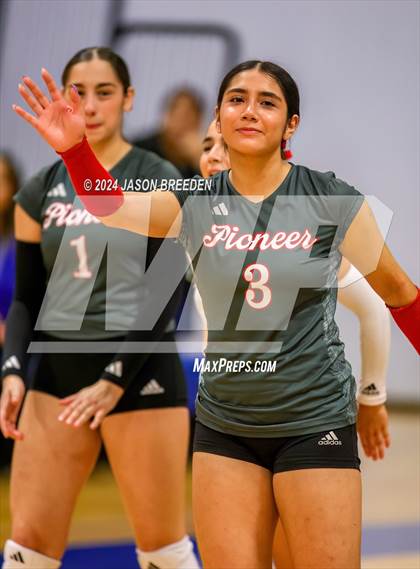 Thumbnail 3 in Pioneer vs. Mission Veterans Memorial (UIL 5A Region IV D2 Area Volleyball) photogallery.