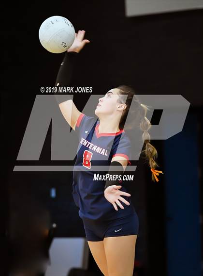 Thumbnail 2 in Sunrise Mountain vs. Centennial (Final - PUSD Girls Volleyball Tournament) photogallery.